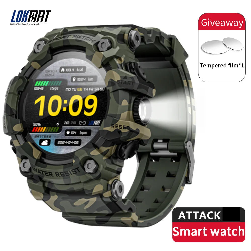 LOKMAT New ATTACK Outdoor Sport Smart Watch Wireless Calls Message Push Rugged Smartwatches Flashlight Fitness Tracker for Phone
