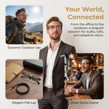 AI‑Powered Smart Glasses for Men Women, Photochromic Lenses Audio Glasses with Hi‑Fi Sound Quality, HD Hands‑Free Calls & Music Playback, Ideal for Outdoor Sports & Everyday Office Use