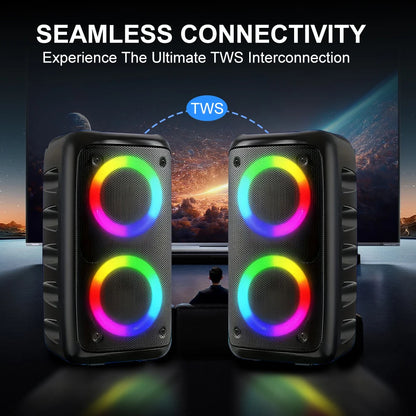 ZNLYRION HY-3317 Portable Bluetooth Karaoke Speaker Dual 3 Inch 10W RGB Ring Light TWS Wireless Stereo Speaker With Wired Mic 2400mAh Rechargeable Battery