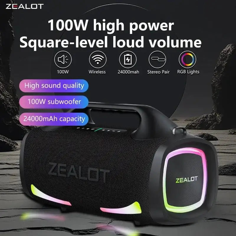 ZEALOT-S79 100w Wireless Speaker, Outdoor Portable Subwoofer, Bluetooth-Connectable Speaker, Hifi Sound Quality, Dual Pairing, Fast Charging, 24000mah Battery, Long Battery Life, Big Party Speaker, Camping Speaker, Blue Speak