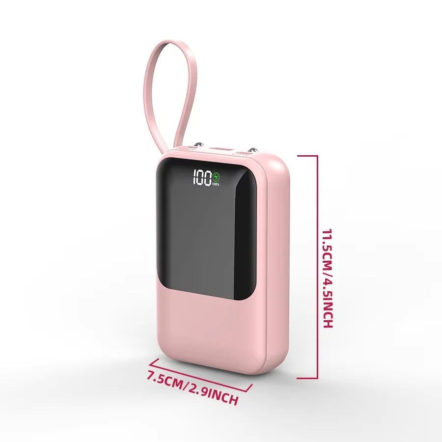 10000mAh Large Capacity Portable Power Bank, Super Fast Charging Built-in Cable Mobile Charger Compatible With All Smartphones & Universal Electronic Devices