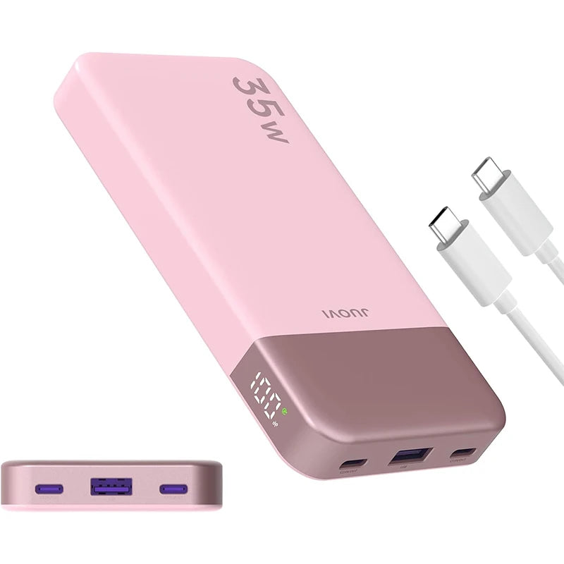 JUOVI Power Bank 10000mAh 35W External Battery Quick Charge Portable Charger PD 3.0 and QC 4.0 USB C Portable Battery for iPhone 17 16 15 14 13 Series Galaxy Tablets Etc