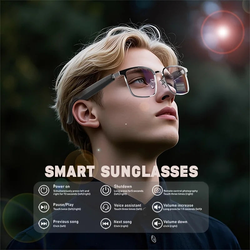 Bluetooth Smart Audio Glasses Photochromic Lens Open Ear Headphones Hands-free Calling Music Remote Shutter Smart Glasses for Men Women