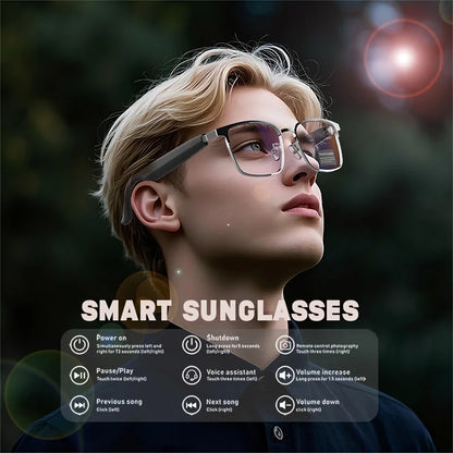 Bluetooth Smart Audio Glasses Photochromic Lens Open Ear Headphones Hands-free Calling Music Remote Shutter Smart Glasses for Men Women