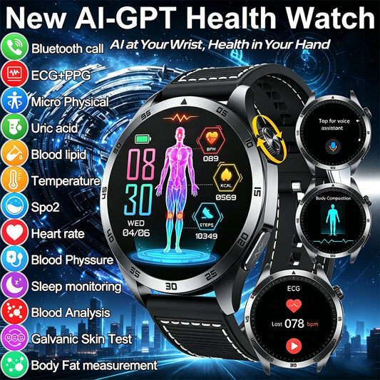 ECG+PPG Health Smart Watch Men Blood Oxygen Uric Acid Blood Pressure Monitoring HD Bluetooth Call AI Watch For iOS Android