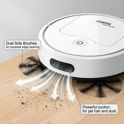 Robot Vacuum Cleaner, 3-in-1 Mini Smart Sweeping Mopping Vacuum Machine, 6cm Ultra-Thin Automatic Floor Sweeper for Pet Hair, Hardwood, Tile, Quiet One-Touch Operation, Slim Design for Under Furniture