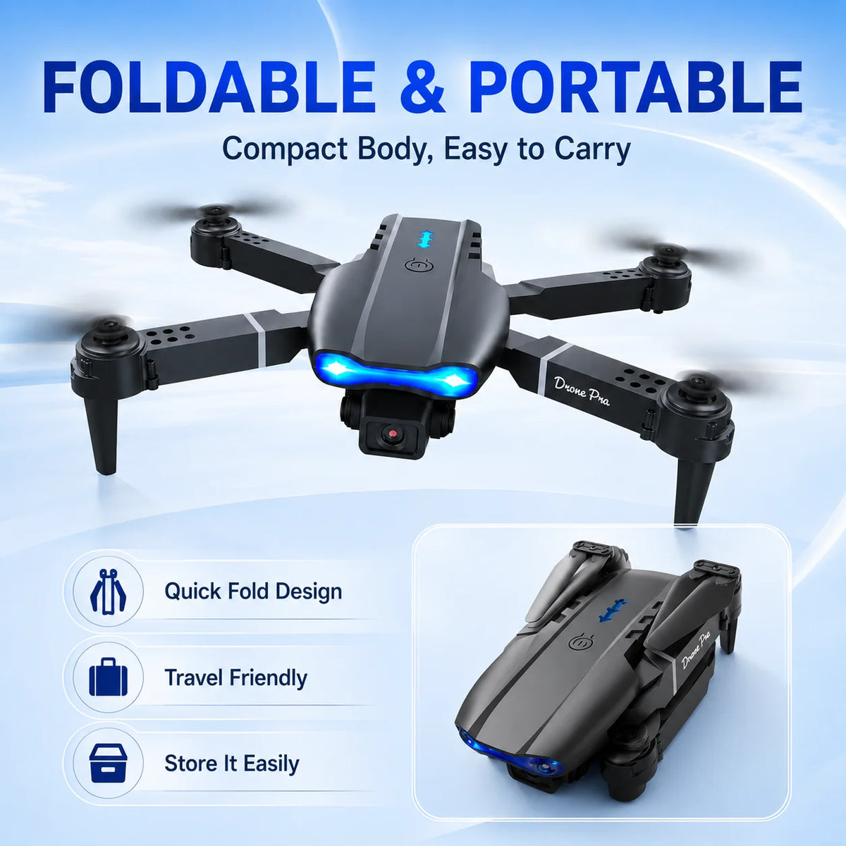 4K HD RC Drone Foldable Dual Camera 90° Adjustable 120° Wide Angle 50X Zoom Altitude Hold 2.4G 100M Remote FPV Quadcopter