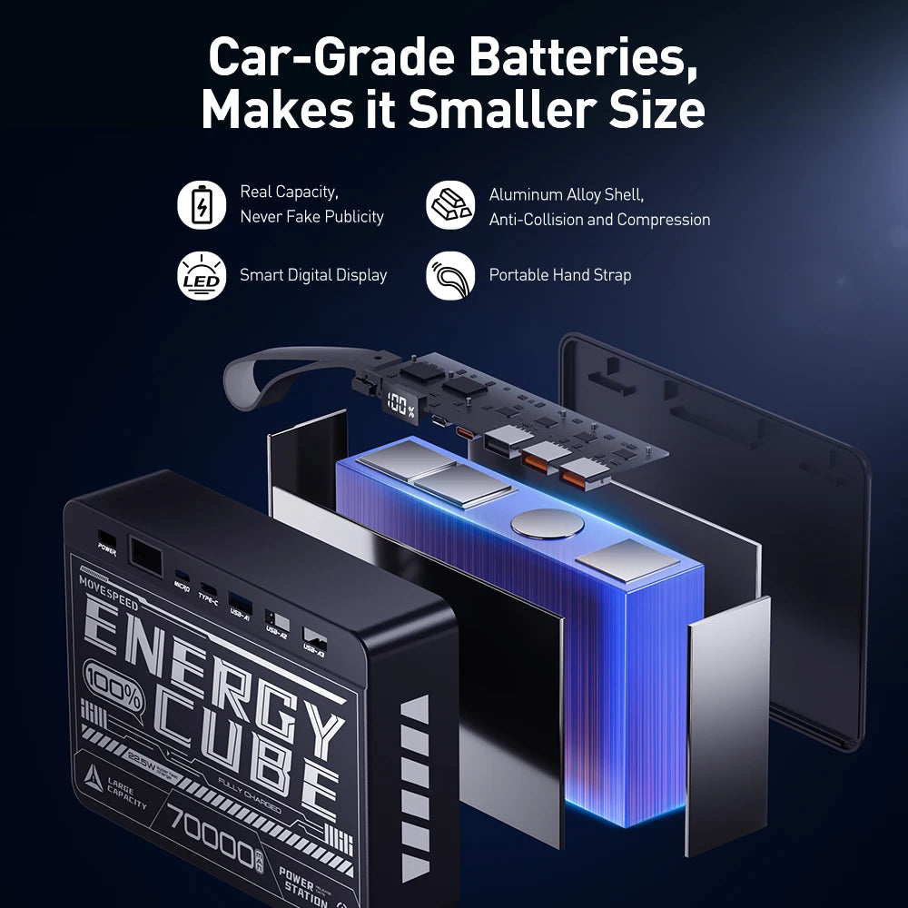 MOVESPEED Z70 70000mAh Power Bank Portable External Battery Charger Power Station PD Fast Charging Powerbank for Camping Outdoor