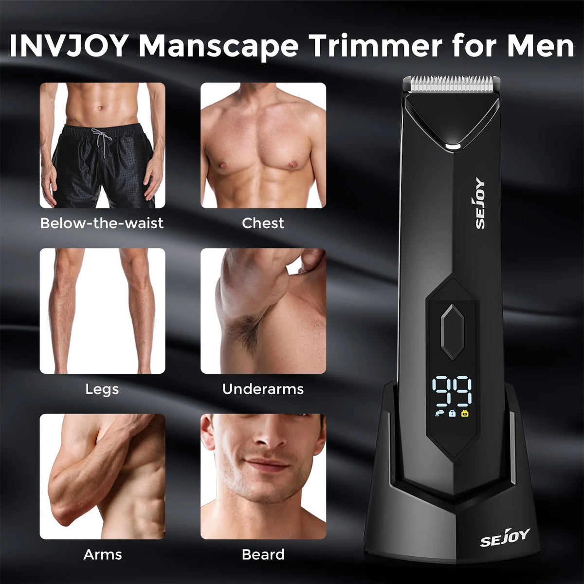 Electric Body Hair Trimmer,Groin Trimmer Ceramic Blade, Waterproof Wet/Dry Groomer, USB Recharge Dock, Men’s Wireless Ball Shaver,LED Display