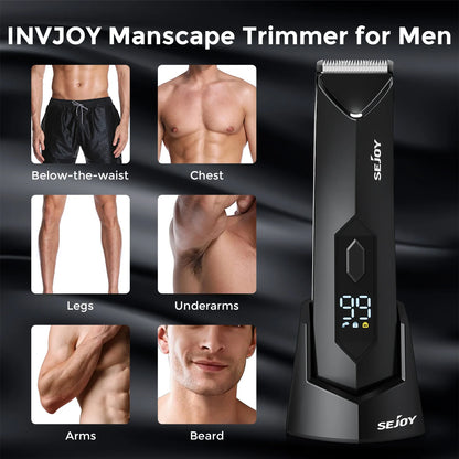 Electric Body Hair Trimmer,Groin Trimmer Ceramic Blade, Waterproof Wet/Dry Groomer, USB Recharge Dock, Men’s Wireless Ball Shaver,LED Display