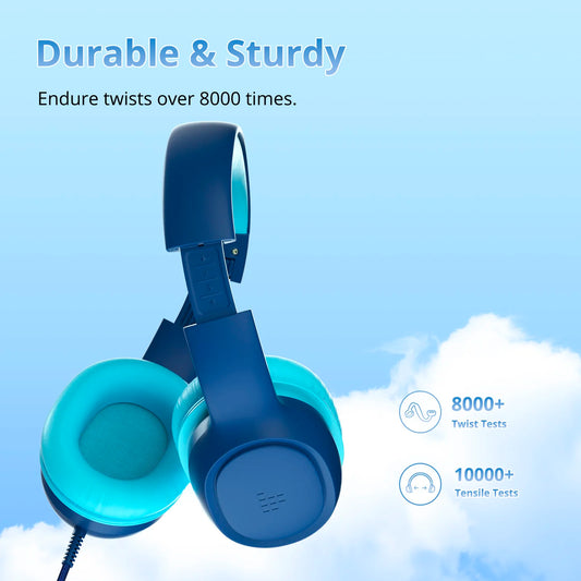Tronsmart Headphones, KH01 Wired Kids Headset with 8000-Twist Sturdy, Soft Cushion Comfort, Foldable Portable, Safe Volume Control, 3.5mm Jack Universal for School/Home/Travel