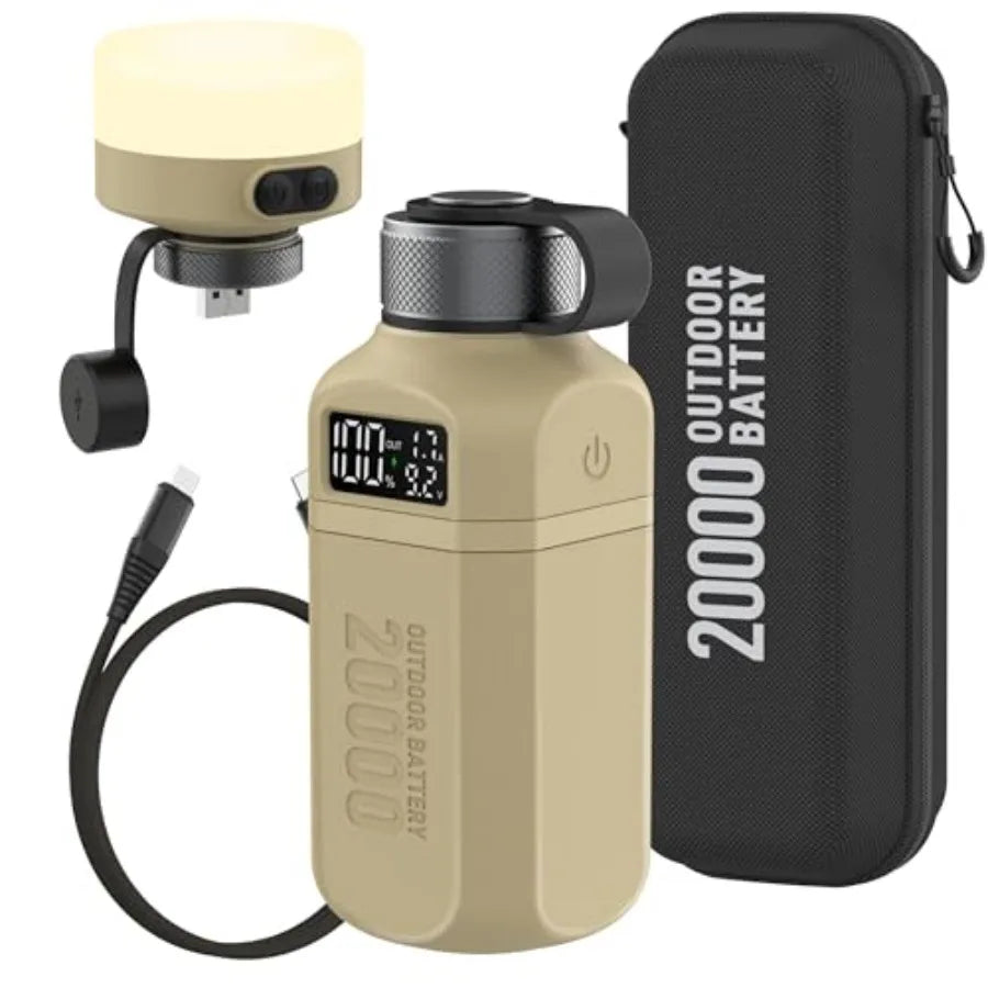 20000mAh Rugged Power Bank with Fast Charge USB-C PD IP68 Waterproof Shockproof Includes 420lm Bright Camping Lantern Tactical