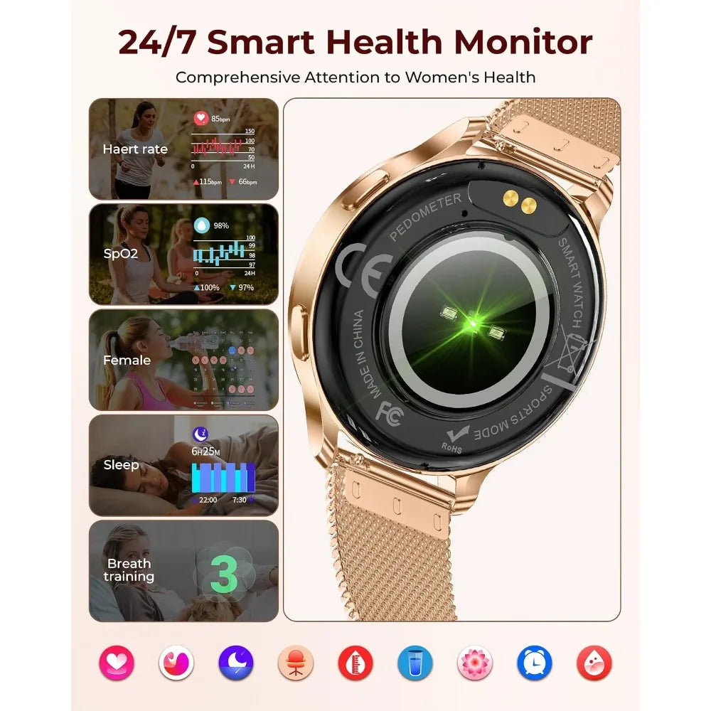 1.27" HD Fitness Tracker for Women: 4 Bands, Necklace, Heart Rate, 120+ Modes, Call & Notifications, Android & iPhone, 40mm