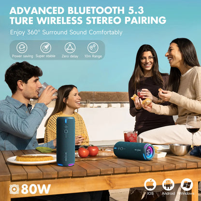 W-KING D320 Blue Bluetooth Speaker 40W Portable Wireless IP67 Waterproof Bluetooth 5.3 Deep Bass 24H Playtime Stereo Speaker