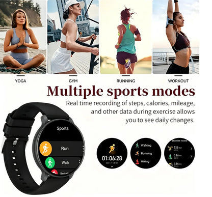Smart Watch with Full Touch Screen, Wireless Calls, Message Notifications, USB Charging, Health Tracker, Music Playback, Wallpaper, Multiple Sports Modes for iPhone & Android - Ideal Gift for Life