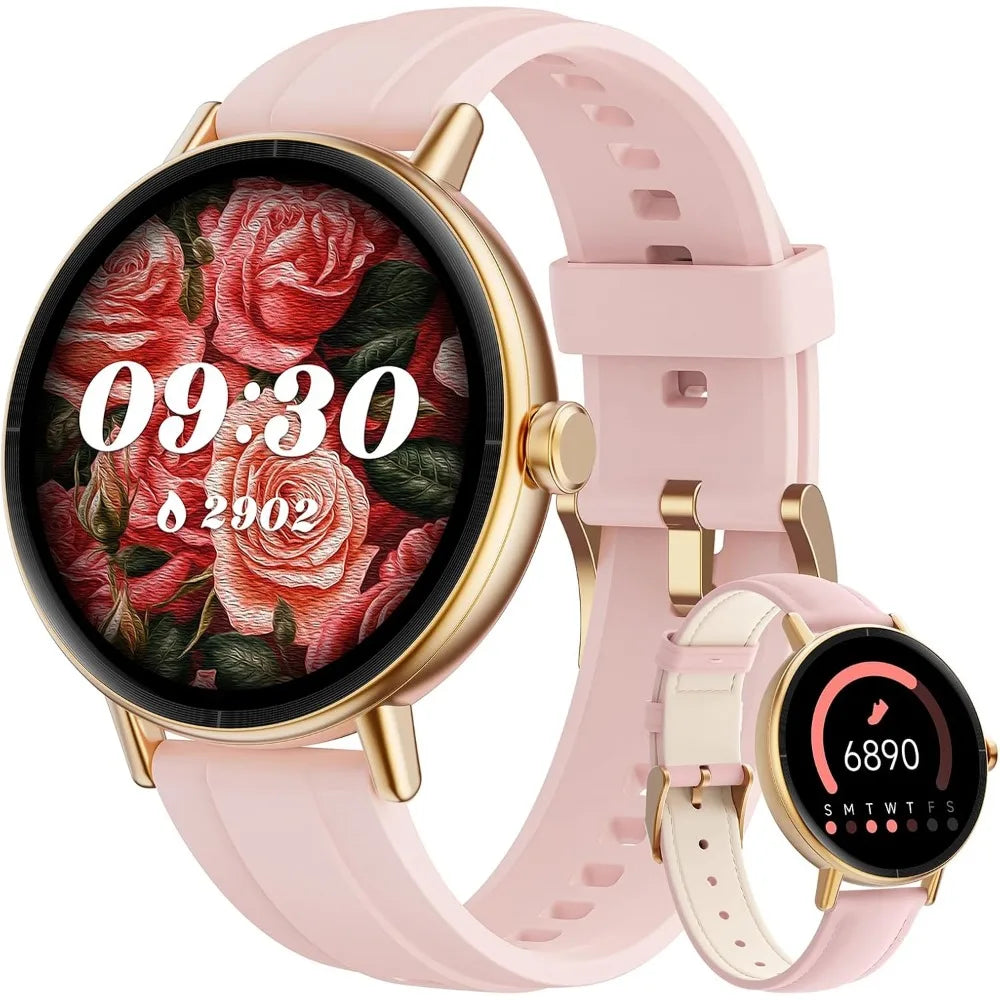 Women's 40mm Smart Watch: Activity Tracker, 101+ Sports Modes, Multi-Function Monitor, 2 Bands, IP68, Pink