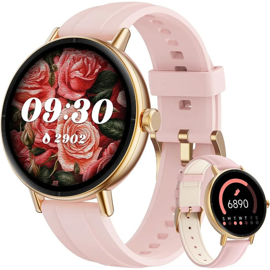 Women's 40mm Smart Watch: Activity Tracker, 101+ Sports Modes, Multi-Function Monitor, 2 Bands, IP68, Pink