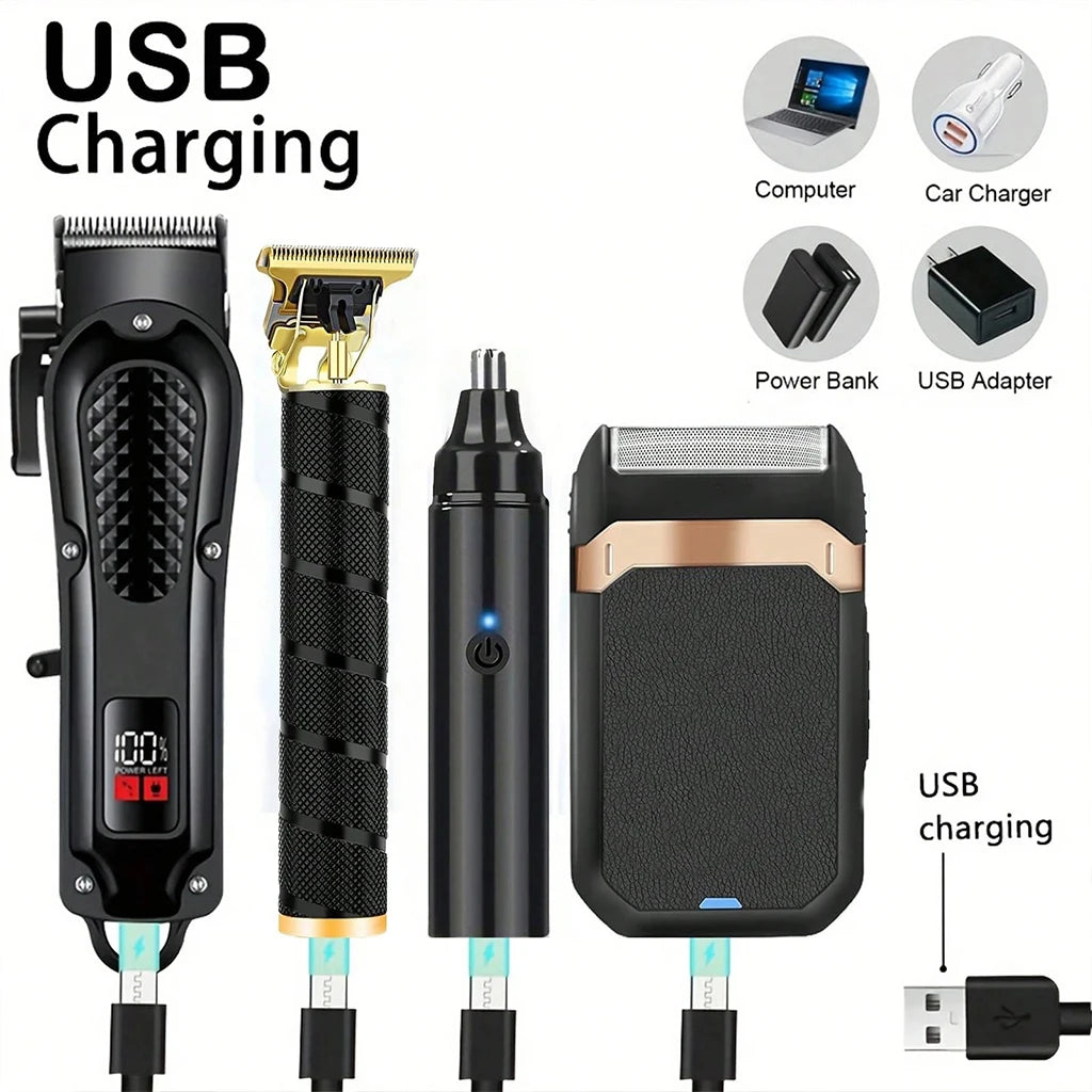 4-in-1 Electric Hair Clipper Set for Men Rechargeable Cordless Hair Trimmer Grooming Kit for men Beard Cutting Machine Nose Hair trimmer Electric Shaver Birthday Christmas Gift For Family