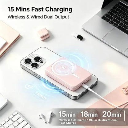 Ultra Slim 10000mAh Magnetic Power Bank 15W Wireless 25W PD Fast Charge Portable Battery Pack for iPhone 17 16 15 14 MagSafe Compatible