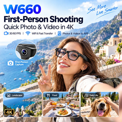 NEW AI Smart Glasses with 4K Camera 20MP Video Recording WiFi6 Voice Translation Open Ear Audio Bluetooth Smart Eyewear