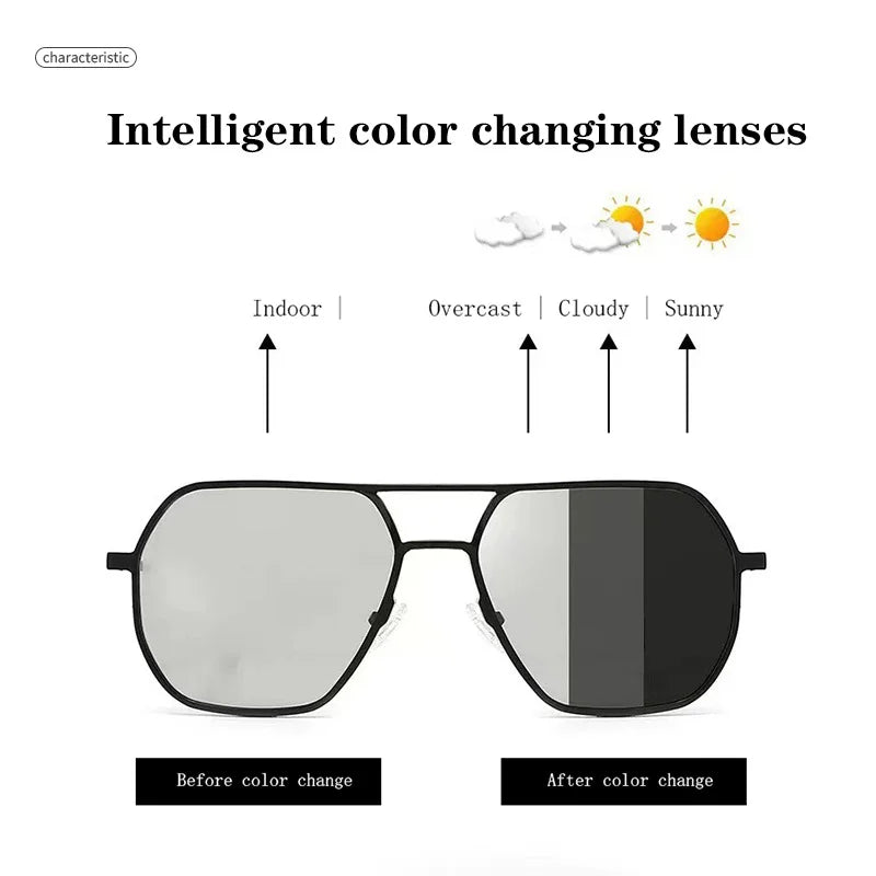 AI-powered smart glasses with metal double-bridge frames, magnetic charging, and color-changing lenses; multifunctional audio glasses with built-in microphone and speaker, suitable for casual travel and everyday office use
