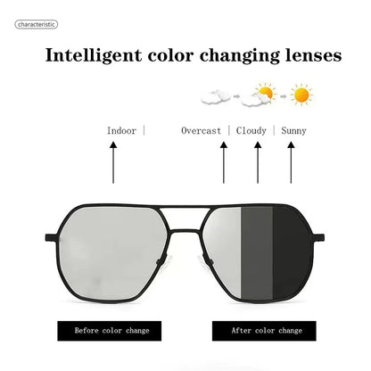 AI-powered smart glasses with metal double-bridge frames, magnetic charging, and color-changing lenses; multifunctional audio glasses with built-in microphone and speaker, suitable for casual travel and everyday office use