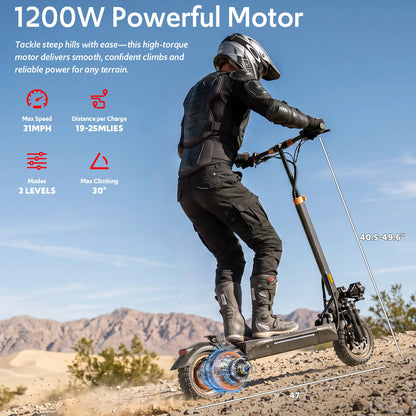 Off Road Electric Scooter, 1200W 25Miles Range 31 MPH,11" All Terrain Tire, Double Suspension,Disc Brakes Dual Suspension E-Scooter for Adults