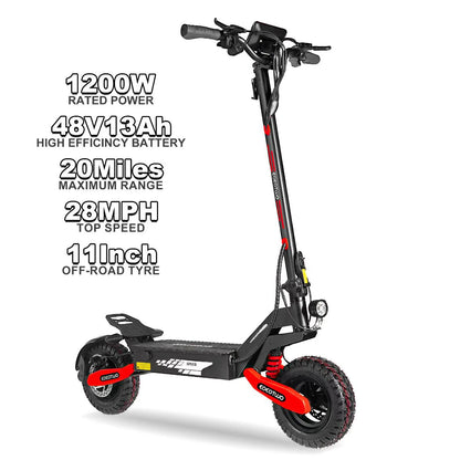 EOEOTWO GT06 Electric Scooter for Adults, 1200W Motor, Up to 30 MPH, 20/40 Miles Long Range, 11" Off-Road Tubeless Tires, Dual Suspension, Dual Disc Brakes, Foldable Commuter E-Scooter