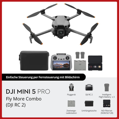 DJI Mini 5 Pro Fly More Combo DJI RC 2 Drones with 1-Inch CMOS 4K Camera Drone Mini 5 Pro for Beginners with Omnidirectional Obstacle Sensing ActiveTrack 360° 225° Gimbal Rotation 3 Batteries