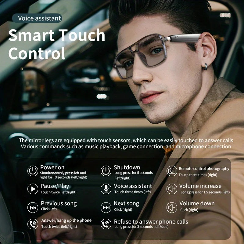 Shuangqiao Wireless Smart Glasses with Photochromic Lenses, Blue Light and UV Protection Sunglasses - Listen to Music / Answer Calls / Voice Assistant