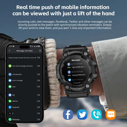 LOKMAT New ATTACK Outdoor Sport Smart Watch Wireless Calls Message Push Rugged Smartwatches Flashlight Fitness Tracker for Phone