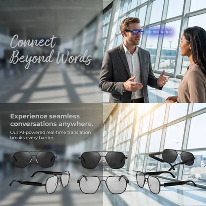 AI-powered smart glasses with metal double-bridge frames, magnetic charging, and color-changing lenses; multifunctional audio glasses with built-in microphone and speaker, suitable for casual travel and everyday office use