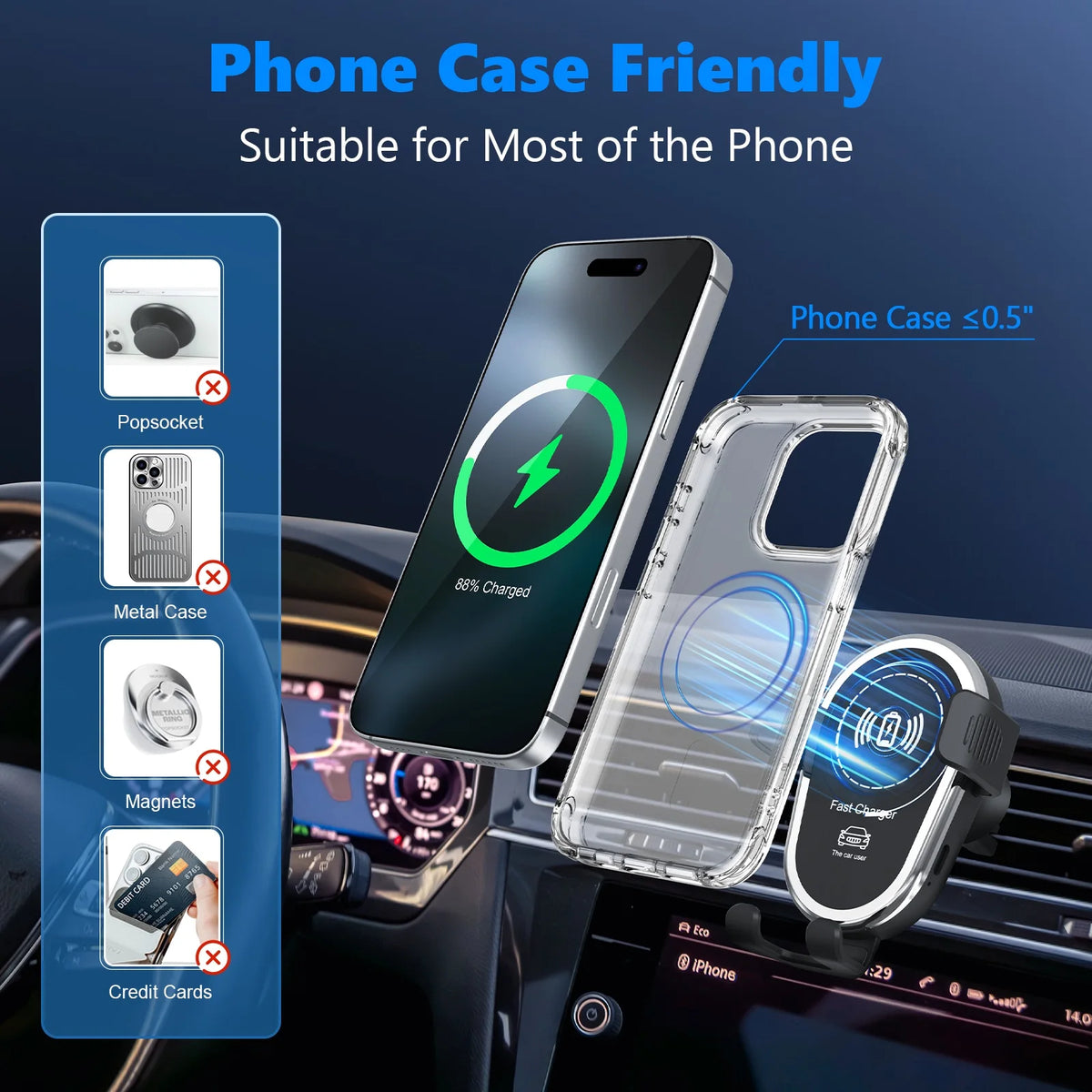 Wireless Car Charger Magnetic Air Vent Fast Charging Phone Holder for iPhone 17 Pro Max 16 15 Samsung Android Phones