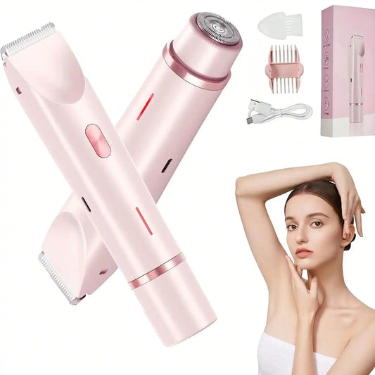 Women's Bikini Trimmer, Women's Electric Shaver, Replaceable Heads, Facial and Intimate Hair Trimmer, USB Rechargeable, with Base, Travel Cordless Body Shaver, Suitable for Face/Legs/Underarms, Women's Gift