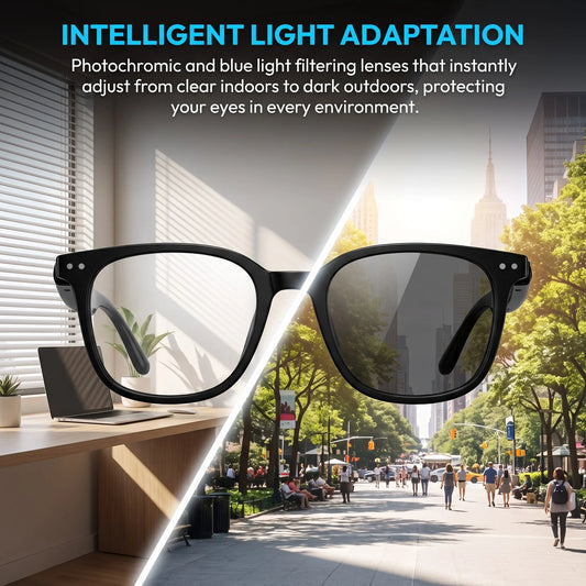 AI-powered translation glasses—ultra-lightweight and portable, supporting 164 languages, with color-changing lenses and an open-ear design that lets you listen to music and take calls—perfect for indoor and outdoor activi