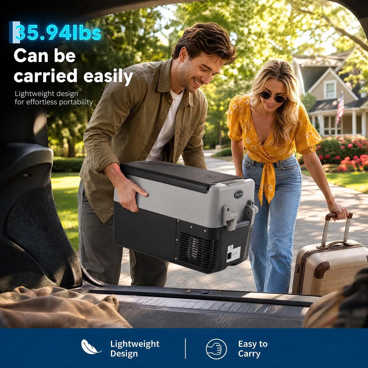 Portable Car Refrigerator 53QT Dual Zone 12V Fridge Freezer With App Control 12/24V DC And 110-240V AC Portable Cooler For Camping Fishing Travel And Home Use