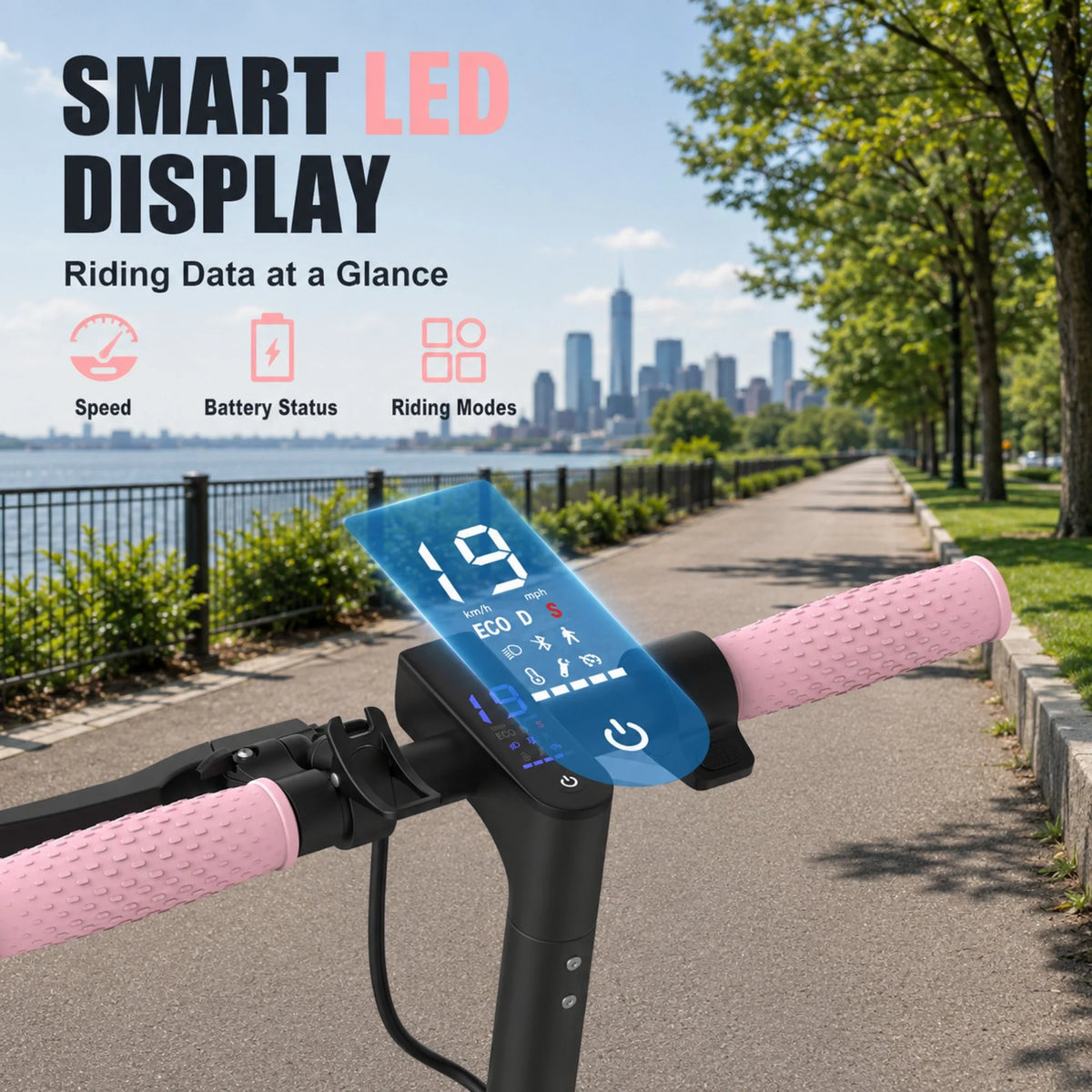 8.5inch Pink Electric Scooter, 19 MPH Top Speed, 16 Miles Range, 350W Motor, Lightweight Foldable E Scooter for Adults and Teens