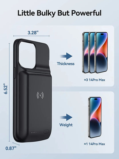 NEWDERY 10000mAh Magnetic Qi Wireless Power Bank Battery Case for iPhone 14 13 Pro Max 12 Pro Max Portable Charging Pack Extended Battery Shell Battery Pack