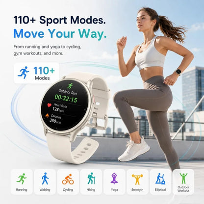 1.65" Fitness Watch: Heart Rate, Oxygen Saturation, Sleep, Steps, 110 Sports Modes, 3ATM Waterproof, 7-Day Battery, iOS/Android