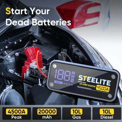 4500A Jump Starter 20000mAh Car Battery Booster for 10L Gas 10L Diesel 12V Portable Power Bank with USB C Quick Charge