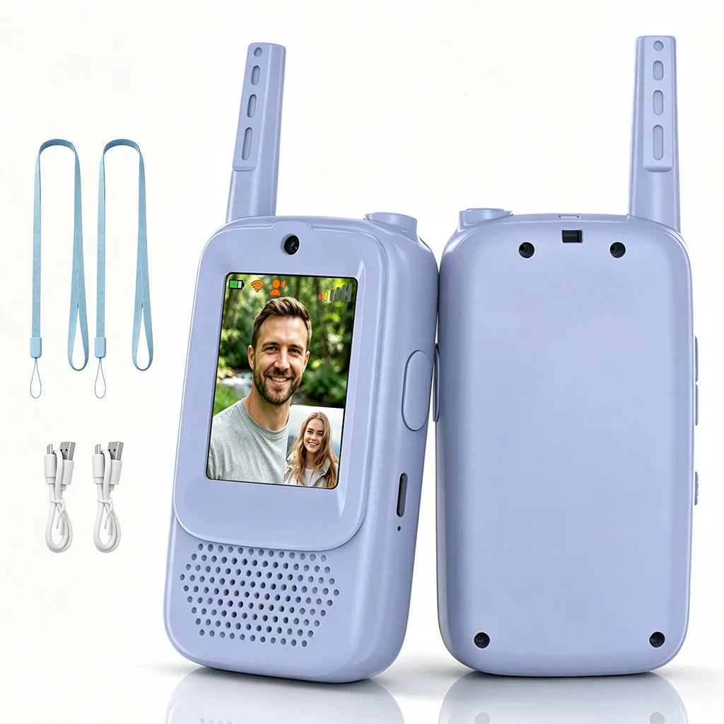 FUNNY PANDA Video Walkie Talkie with 4 Funny Voice Effects, No WiFi Needed, Long Range 600FT Outdoor, HD Camera, USB C Charging, 650mAh Battery, Auto Pair, Channel Lock - Perfect Gift for Explorers