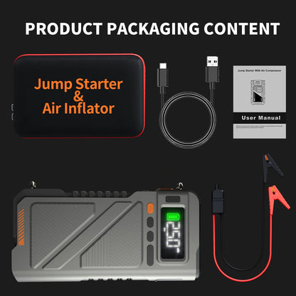 9000A Jump Starter With Air Compressor,7 In 1 Function Jump Box 150PSI Jump Starter Battery Pack With Digital Tire Inflator, Ca