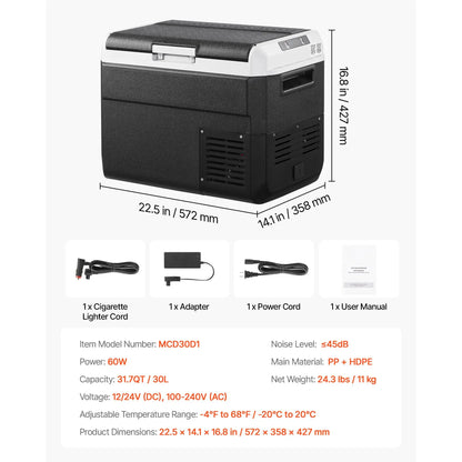 12 Volt Car Refrigerator, 31.7QT/30L Car Fridge, Portable Electric Cooler with -4-68 F Adjustable Temperature, 12/24V DC and 100- 240V AC Compressor Freezer for Outdoor, Camping, Travel, RV