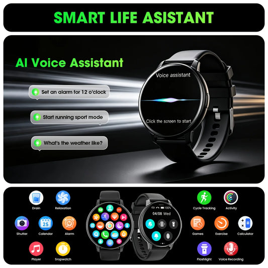 Latest Smartwatch, Premium, 1.5-Inch Touchscreen, Fashionable Strap, with Incoming Call/Message Reminders, Multi-Sport Modes, Camera Control, Calendar, Music Control, Alarm Reminders, Stopwatch, And More