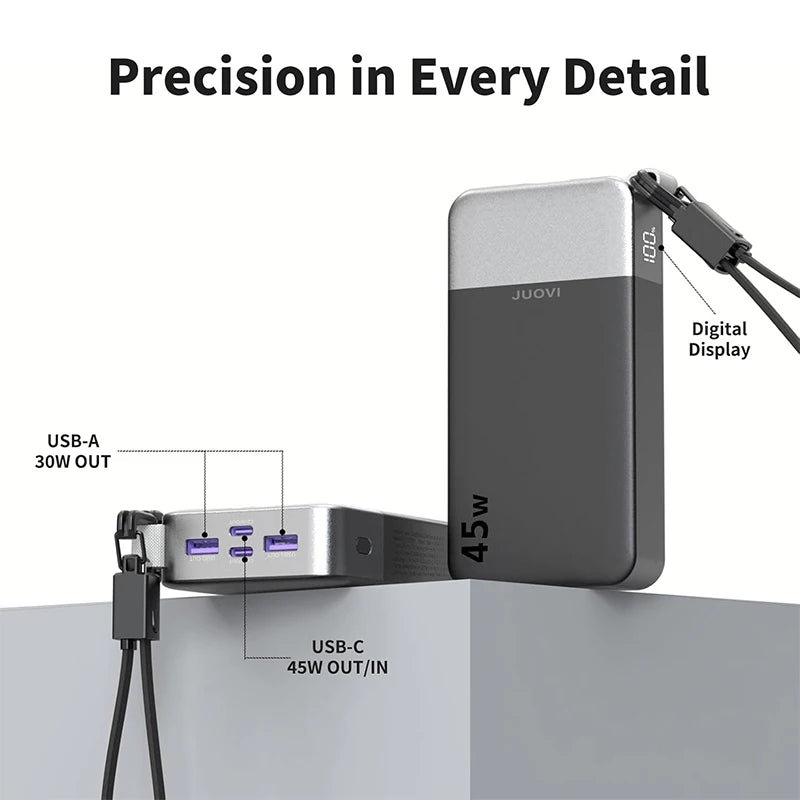 JUOVI 20000mAh 45W Portable Charger Power Bank Fast Charging PowerBank with PD 3.0 & QC 4.0 for Samsung S26/25/24 iPhone 17/16/15/14/13 Series