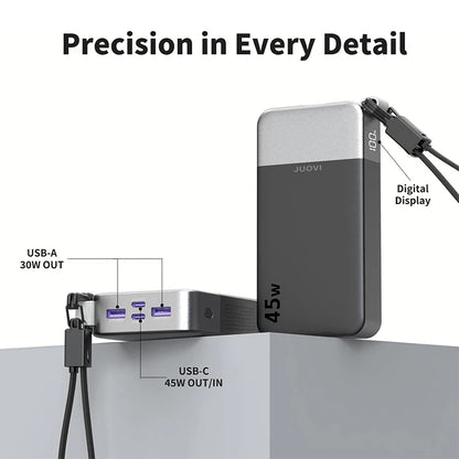 JUOVI 20000mAh 45W Portable Charger Power Bank Fast Charging PowerBank with PD 3.0 & QC 4.0 for Samsung S26/25/24 iPhone 17/16/15/14/13 Series