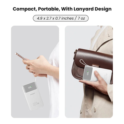 PISEN 22.5W Power Bank 10000mAh With Built-in Type C/L Cables Fast Charging Powerbank LED Display, Portable Charger For iPhone Samsung