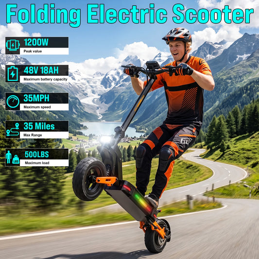 Electric Scooter for Adult, 1200W Motor, Folding E-Scooter Up to 35Mph & 35 Miles Range, 11" Off Road Tire Scooter with Dual Sus