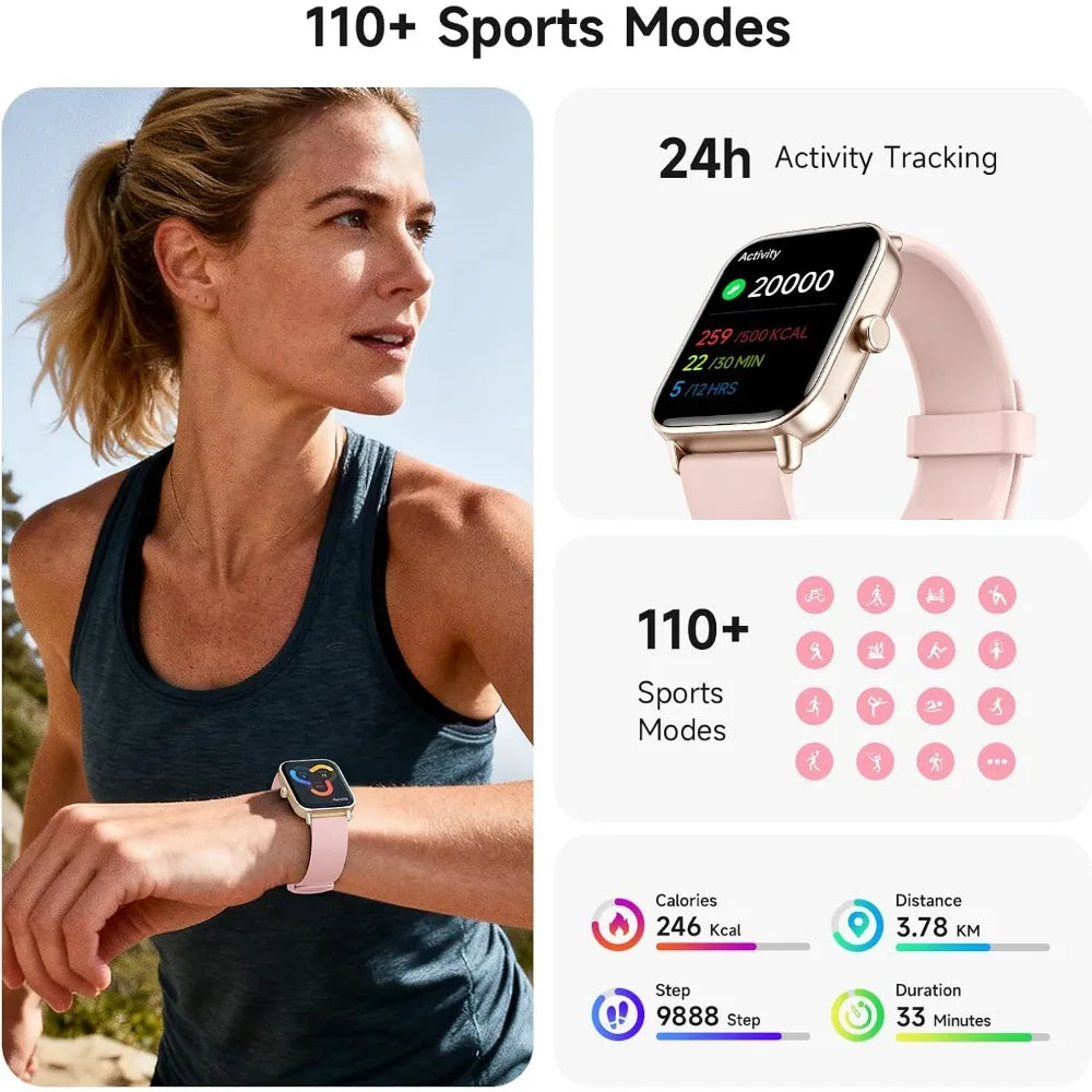 1.85 Inch AMOLED Touchscreen Smartwatch with 110+ Sport Modes, Heart Rate, and IP68 Waterproof