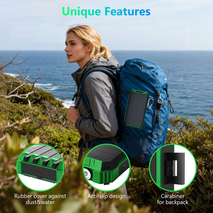 20000mAh Portable Solar Power Bank Dual LED Lights 4 Built-in Cables Fast Charging for iPhone Android Phones AirPods